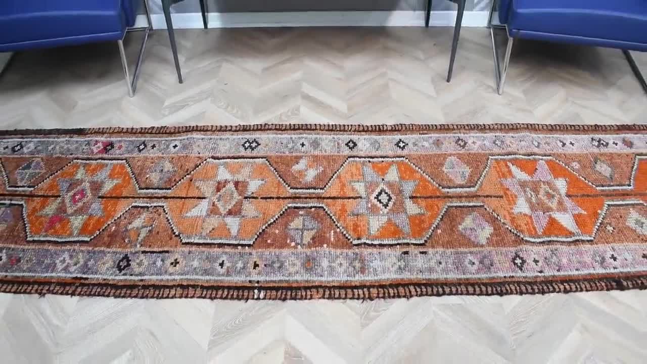 ヴィンテージトルコラグ、76 x 342 cm、オレンジランナー - Etsy 日本